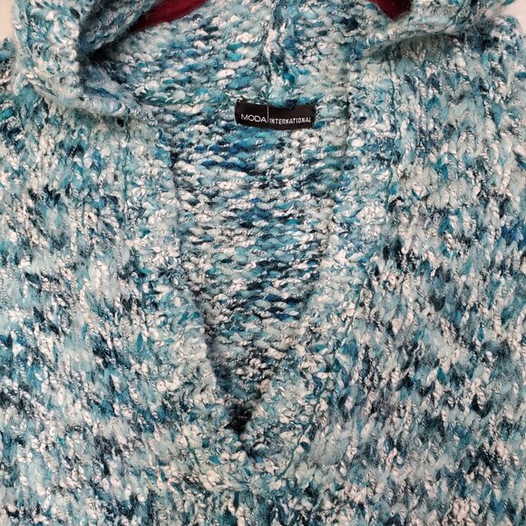 Moda International Teal V-Neck Sweater with Hood Women's Size Large - Picture 7 of 9